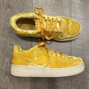 Nike Air Yellow crushed velvet Air Force One sneakers size 4.5